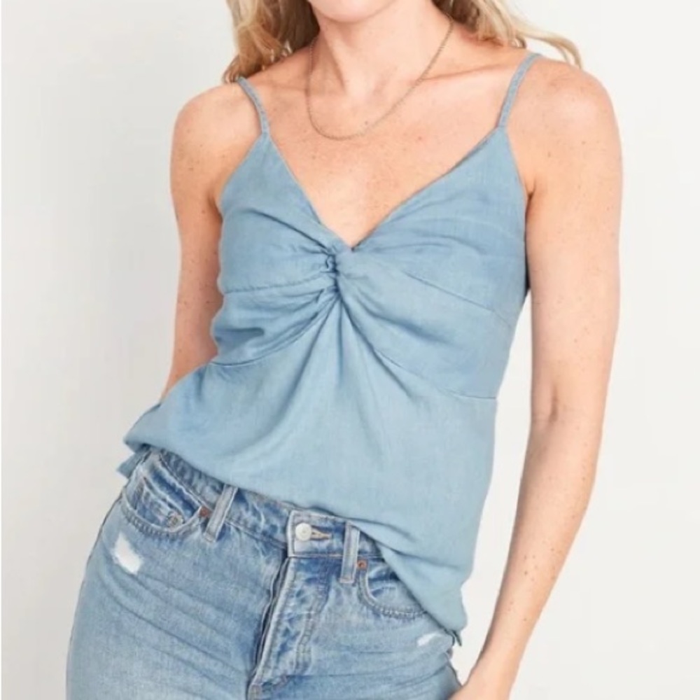 Old Navy Smocked Back Twist Cami Adjustable Straps Chambray Blue S